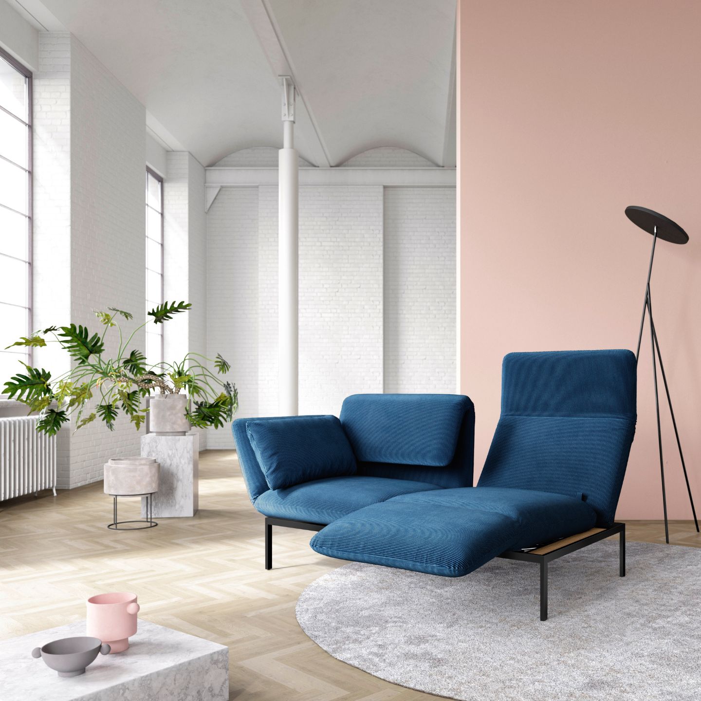 brühl Sofa roro blau Stoff Zweisitzer